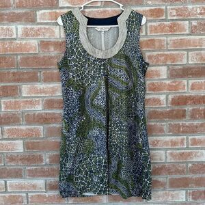Trina Turk Shimmer Metallic Sleeveless Dress Blue Green Women’s 10